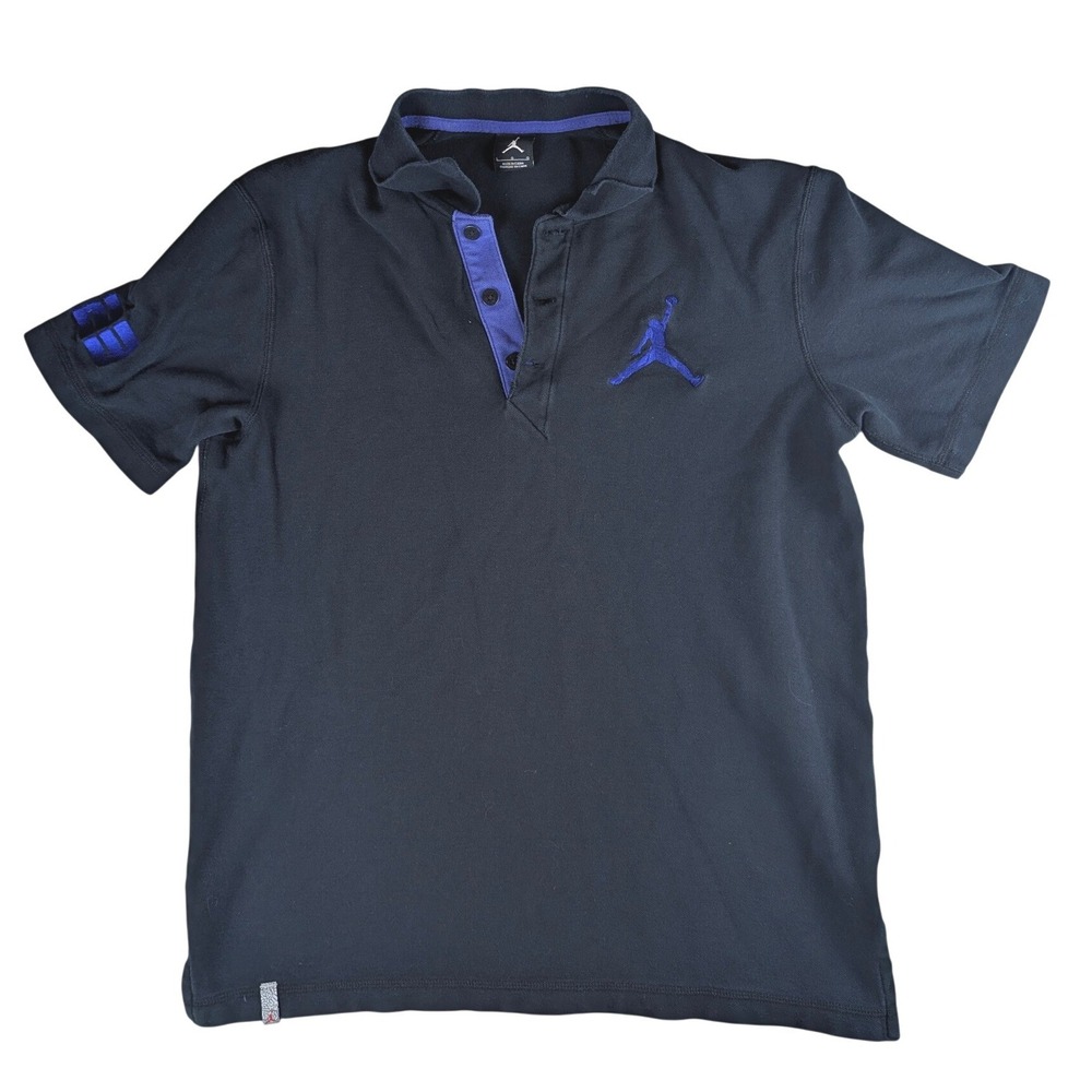 Jordan Brand Mens Black Purple Jumpman Logo Polo Shirt Size Large Embroidered